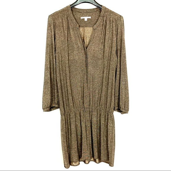 Amanda Uprichard Metallic Mini Dress Women’s Size L Button Front Elastic Waist - Picture 2 of 8